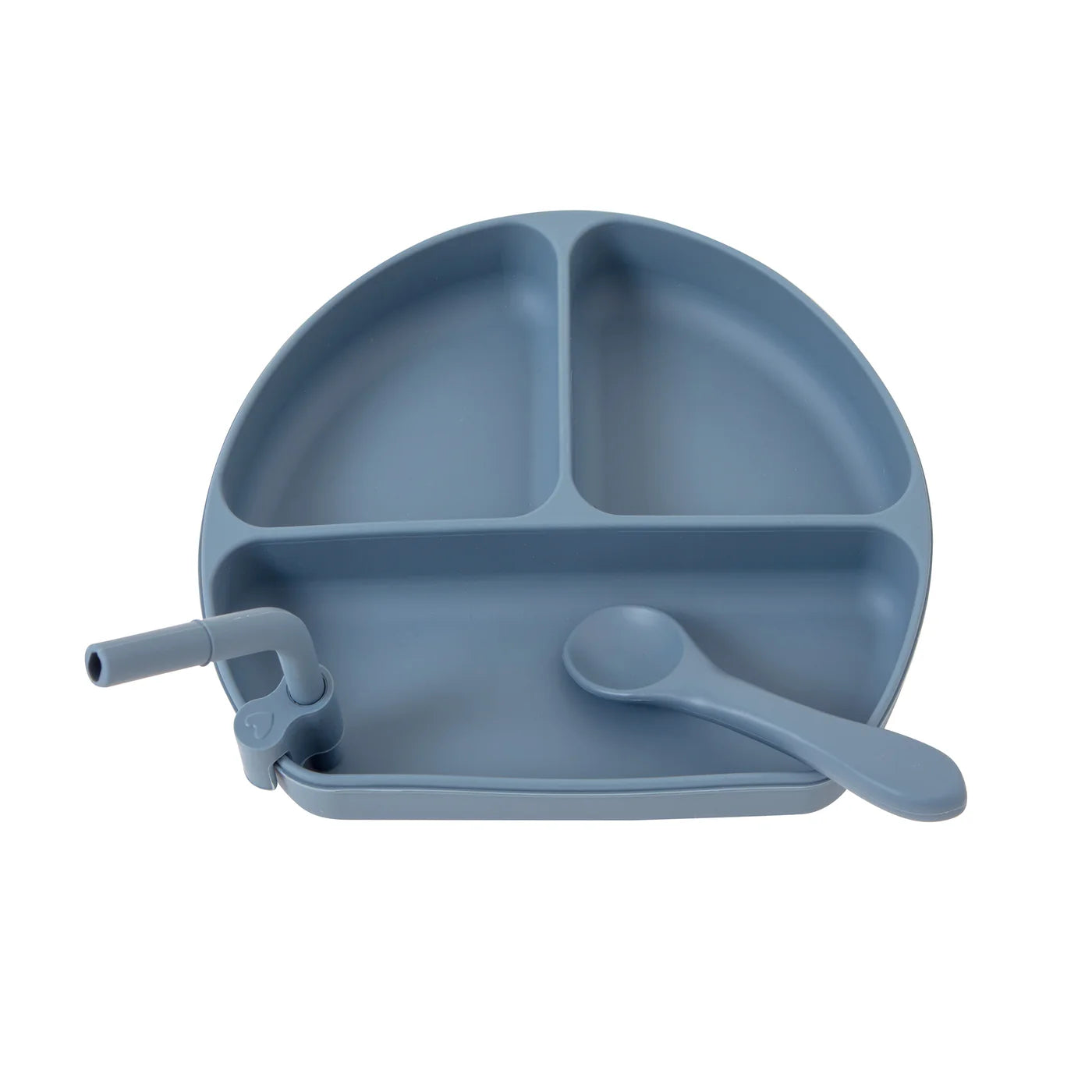 All 4 Ella Silicone Suction Plate with Straw & Spoon Slate Blue
