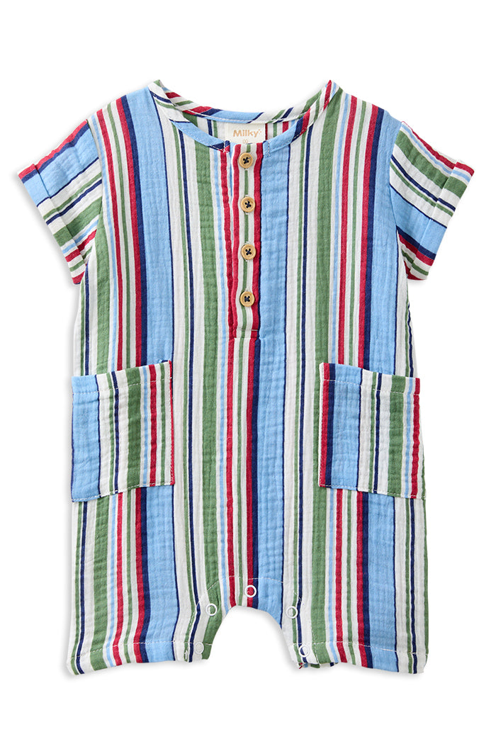 Milky Crinkle Stripe Romper