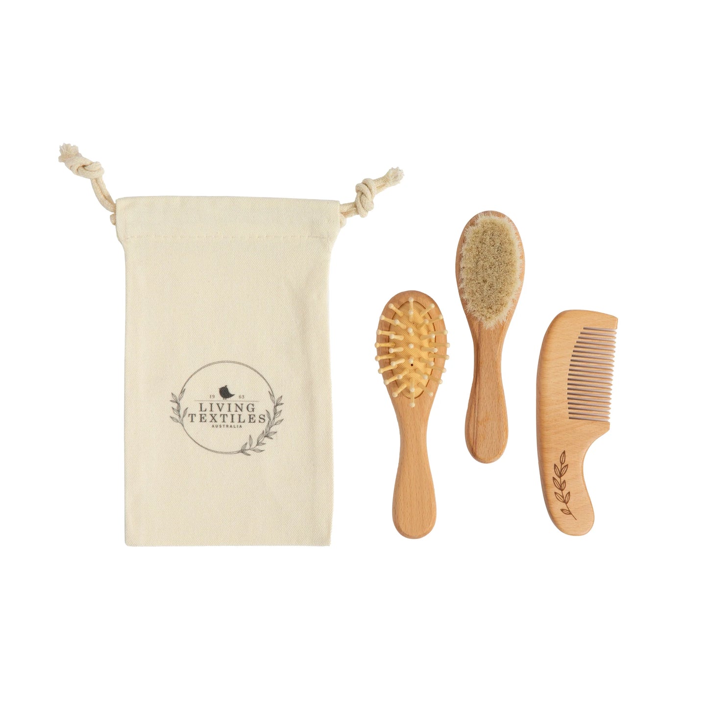 Living Textiles 3pc Baby Wooded Brush & Comb Set