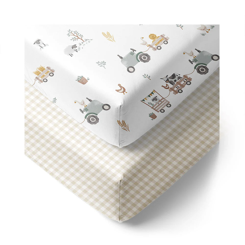Living Textiles 2 Pack Cot Fitted Sheet Tractor Ride