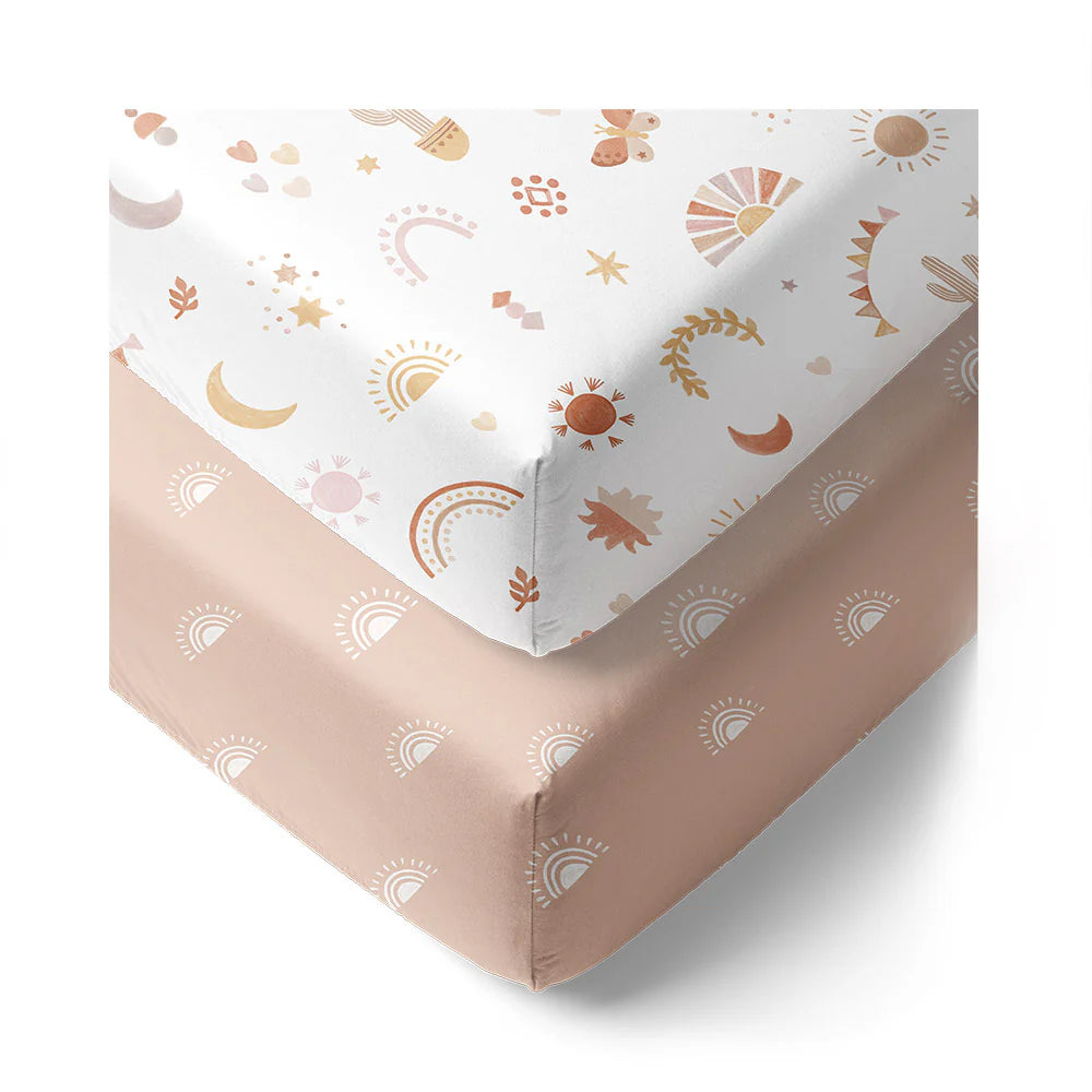Living Textiles 2 Pack Cot Fitted Sheet Bohemian Bliss