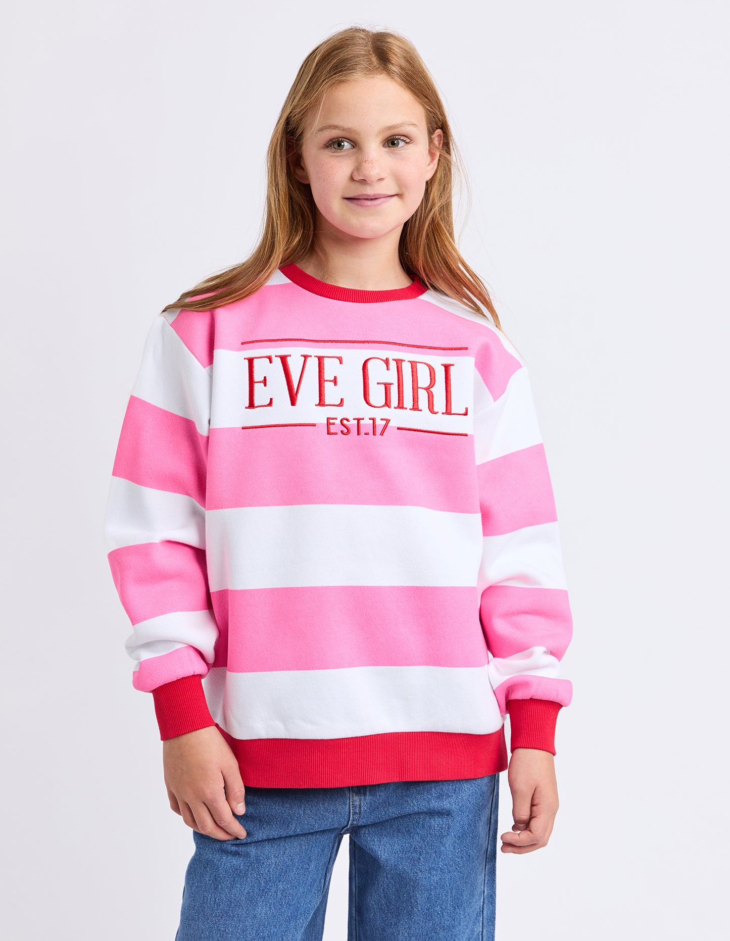 Eve Girl Contrast Stripe Crew Pink