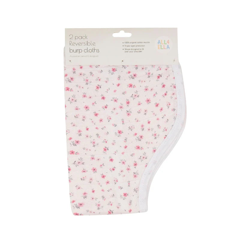All 4 Ella Burp Cloth 2 Pack Pink Petals