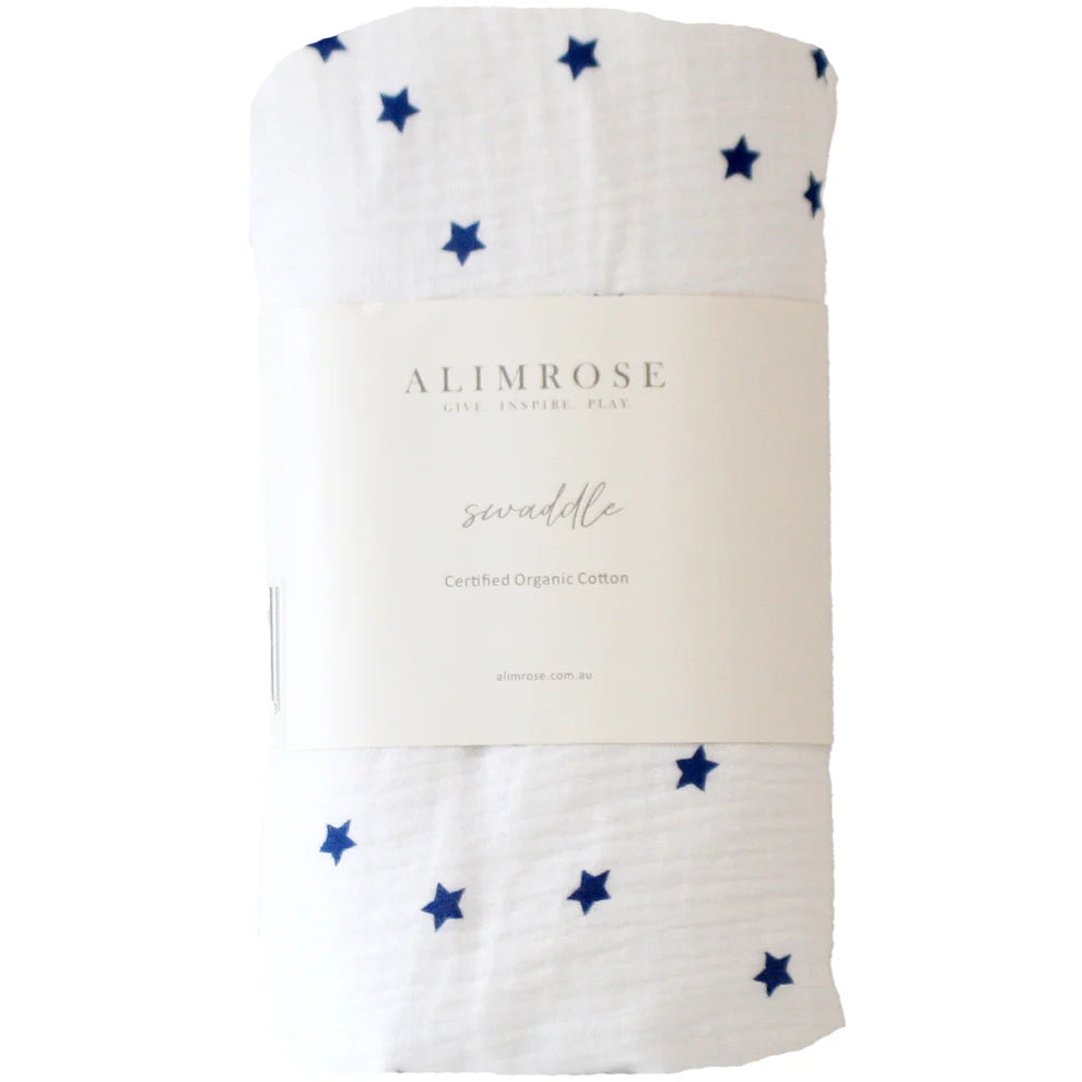 Alimrose Muslin Swaddle Navy Stars