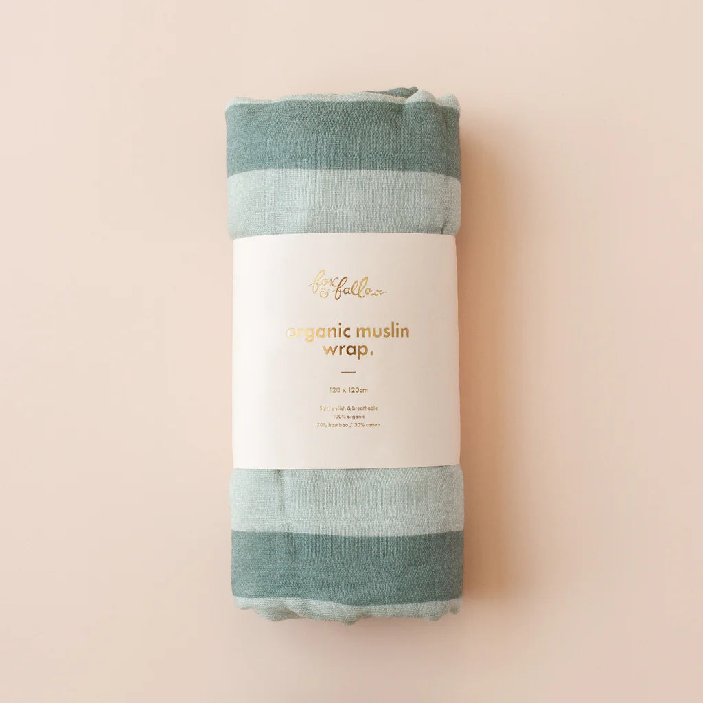 Fox & Fallow Sage Stripe Organic Muslin Wrap