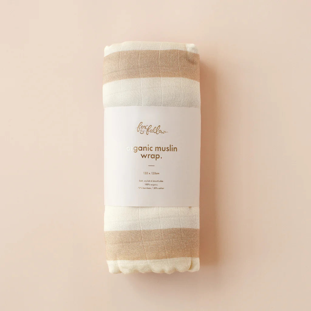 Fox & Fallow Coffee Stripe Organic Muslin Wrap