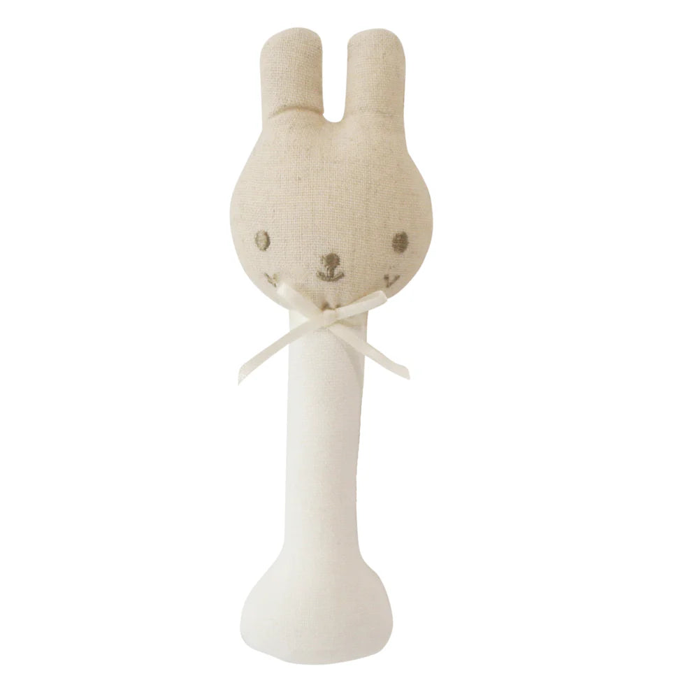 Alimrose Linen Bunny Stick Rattle Ivory