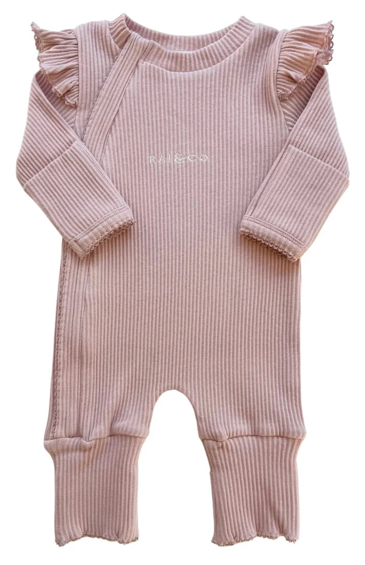 Rai & Co Frill Ribbed Onesie Powder Pink