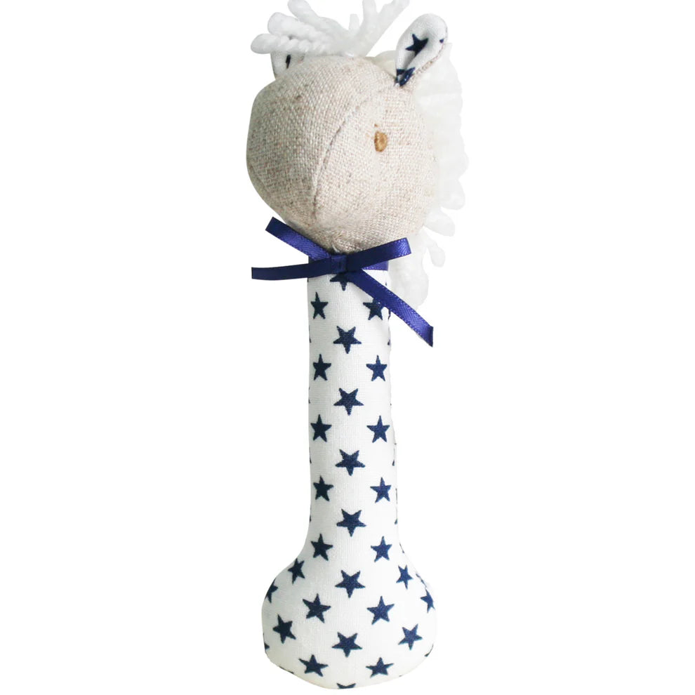 Alimrose Horse Stick Rattle White with Navy star