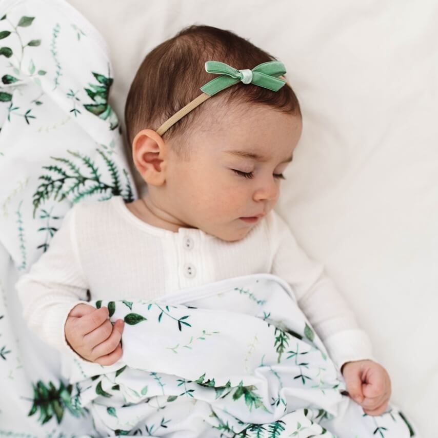 Snuggle Hunny Kids Olive Green Velvet Bow