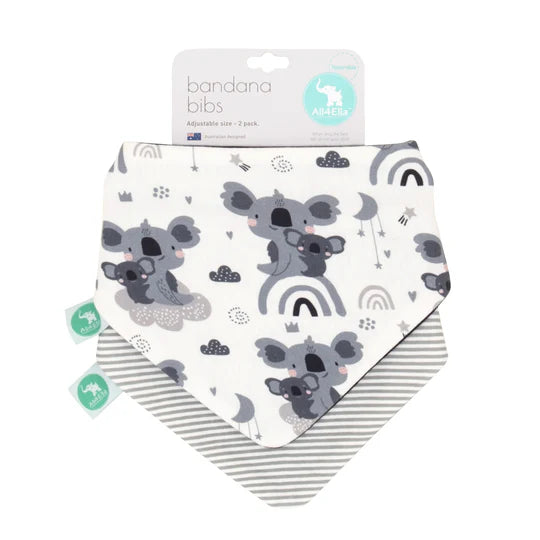 All 4 Ella Reversible Bandana Bibs Koala Grey