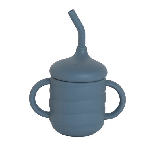 All 4 Ella Silicone Sippy Cup with Straw Slate Blue