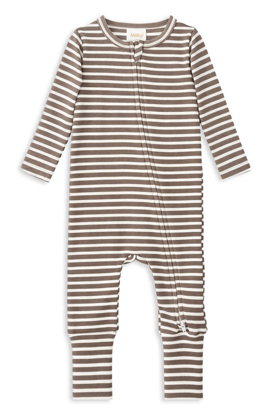 Milky Latte Stripe Zip Romper