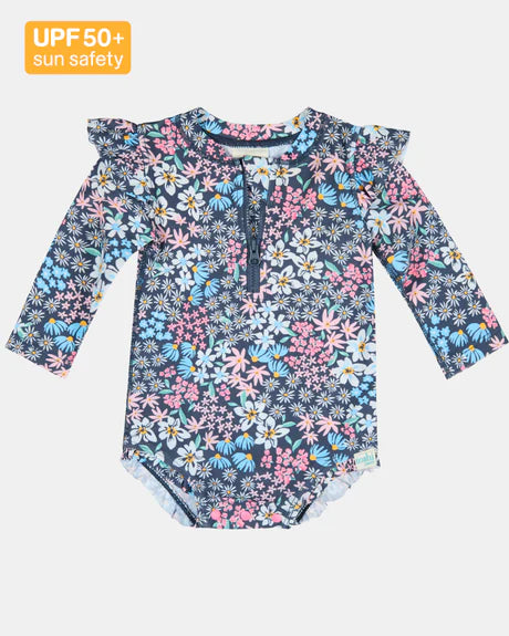 Toshi Swim Onesie Long Sleeve Ripple Wattle Dusk