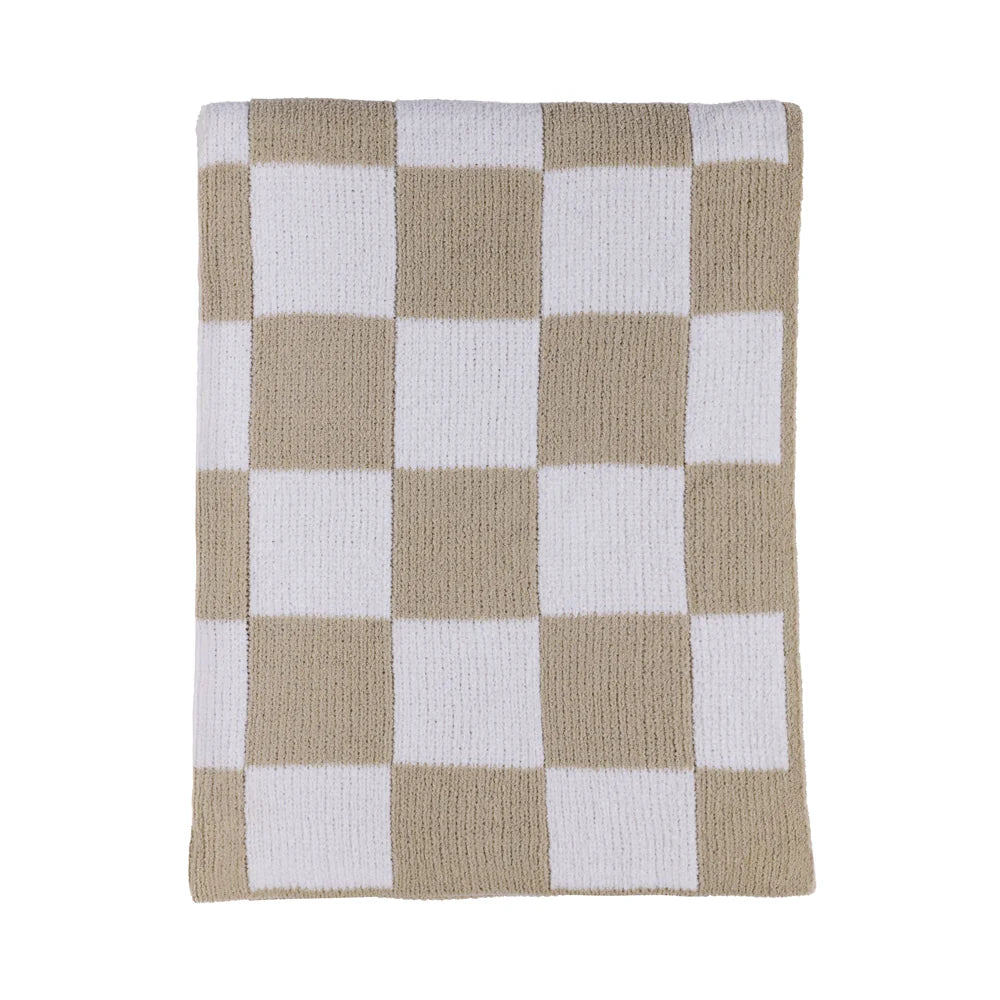 Living Textiles Chenille Blanket Checkered Taupe