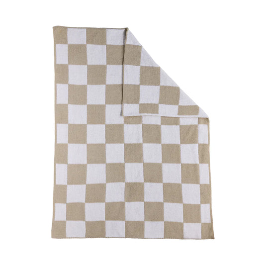 Living Textiles Chenille Blanket Checkered Taupe