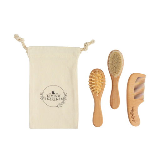 Living Textiles 3pc Baby Wooded Brush & Comb Set