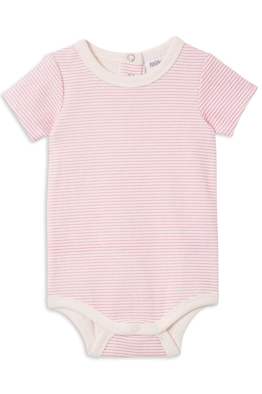 Milky Kids Pink Stripe Rib Bubbysuit