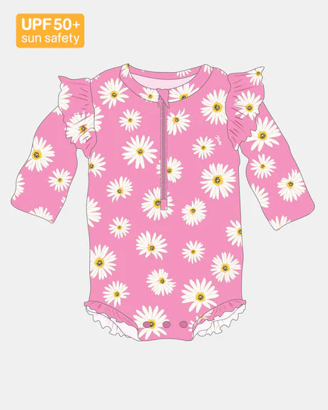 Toshi Swim Onesie Long Sleeve Ripple Daisy Watermelon