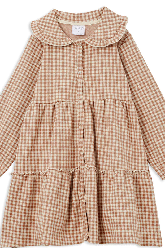 Milky Kids Check Tiered Collared Dress