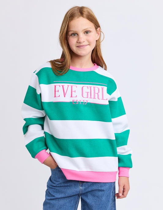 Eve Girl Contrast Stripe Crew Green