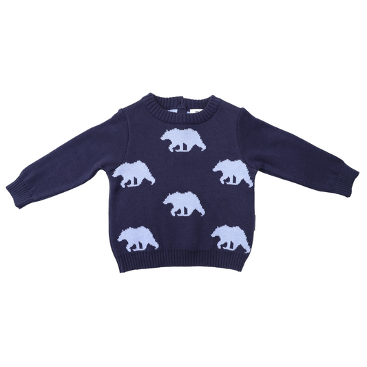 Korango Baby Bear Pattern Knit Sweater Peacoat