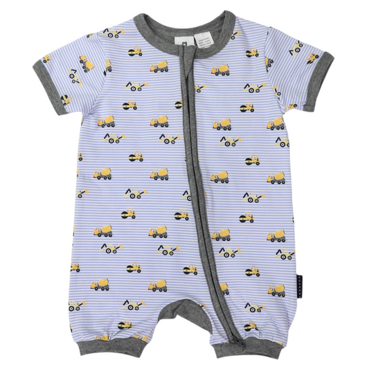 Korango Trucks and Diggers Zip Romper Blue