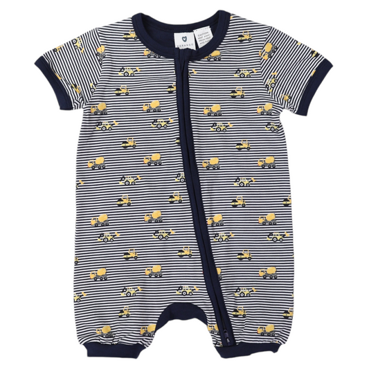 Korango Trucks and Diggers Zip Romper Navy