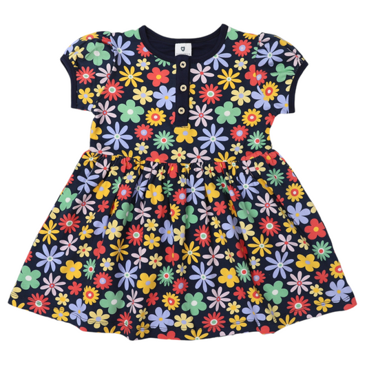 Korango Flower Print Cotton Dress Navy