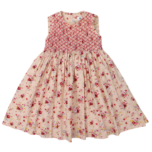 Korango Smocked Floral Dress Beige