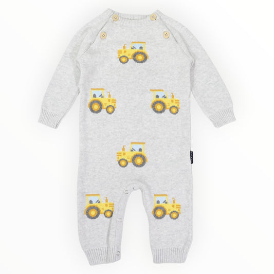 Korango Tractor Knit Romper Grey Marle