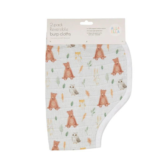 All 4 Ella Burp Cloth 2 Pack Forest Friends