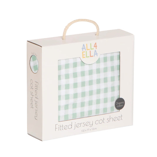 All 4 Ella Jersey Fitted Cot Sheet Gingham Sage