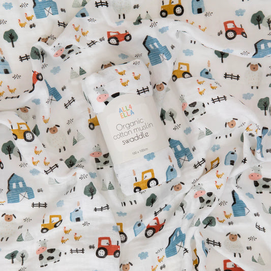 All 4 Ella Muslin Swaddle Barnyard