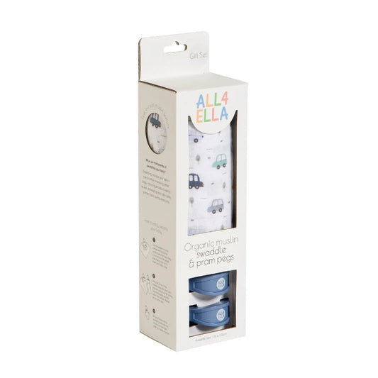 All 4 Ella Muslin Wrap & Pram Peg Set Beep Beep