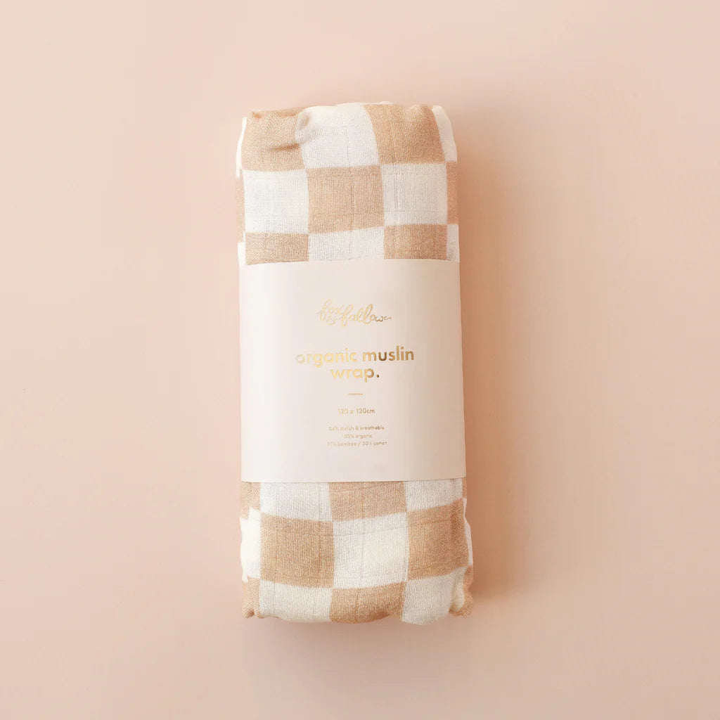 Fox & Fallow Caramel Check Organic Muslin Wrap