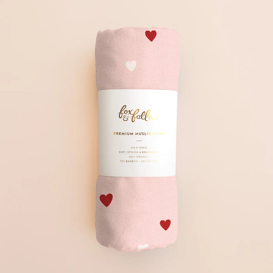 Fox & Fallow Organic Muslin Wrap Little Hearts