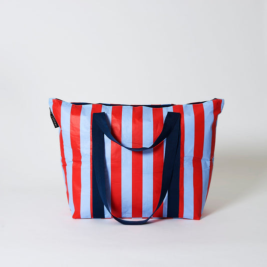 Project Ten Red and Blue Stripe Medium Zip Tote
