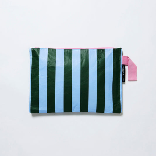 Project Ten Green and Blue Stripe Large Zip Pouch