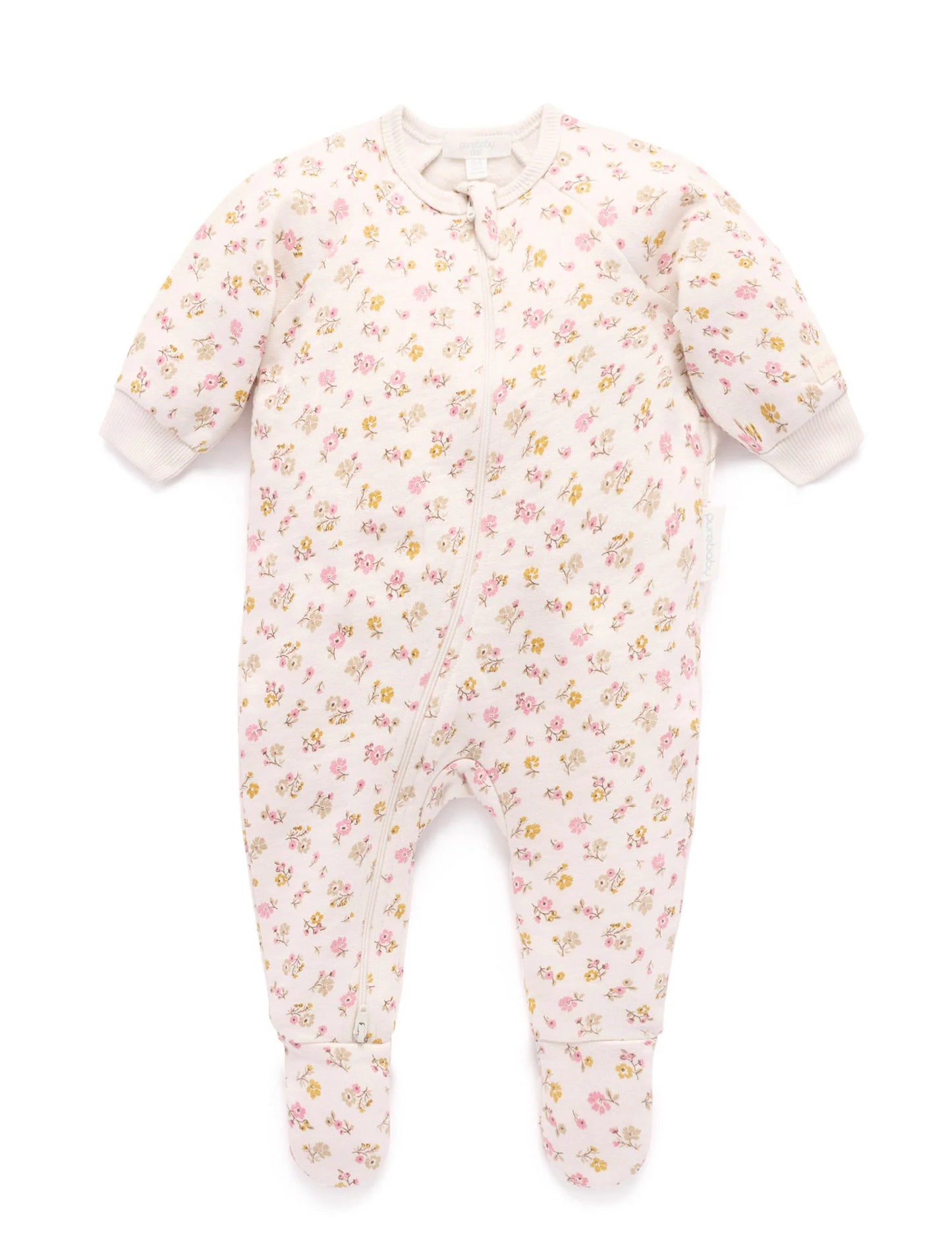 Purebaby Fleecy Zip Growsuit Peach Floral