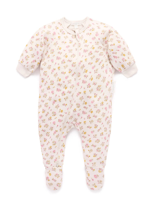 Purebaby Fleecy Zip Growsuit Peach Floral