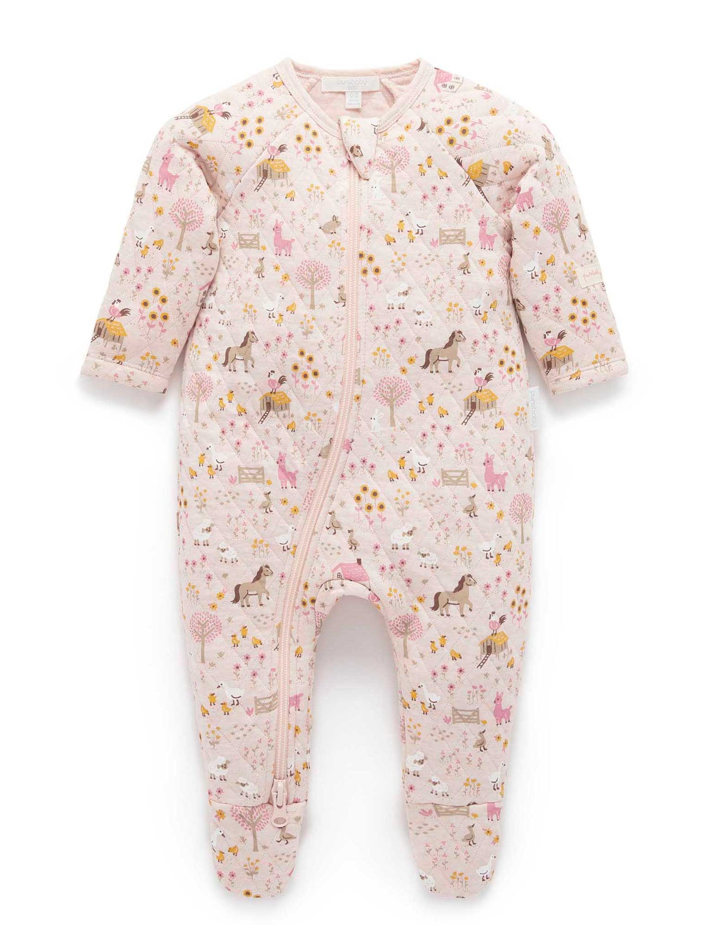 Purebaby Farmhouse Print Quilted Growsuit Pink