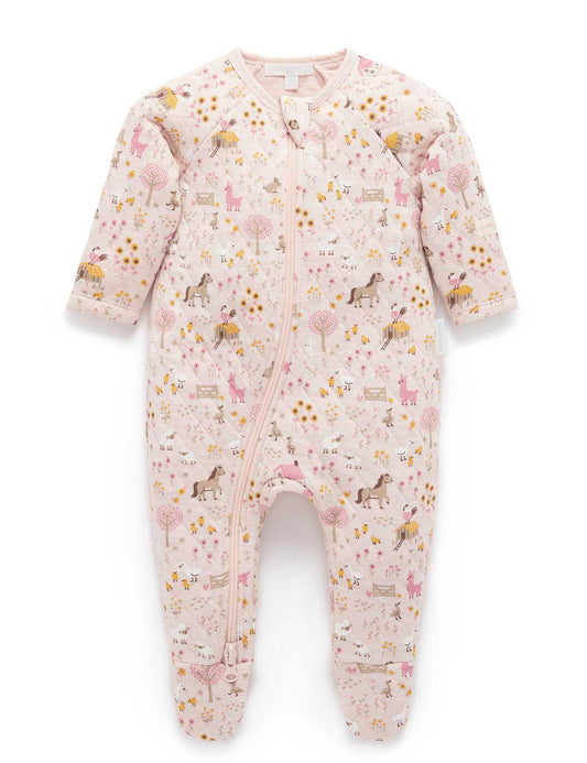 Purebaby Farmhouse Print Quilted Growsuit Pink