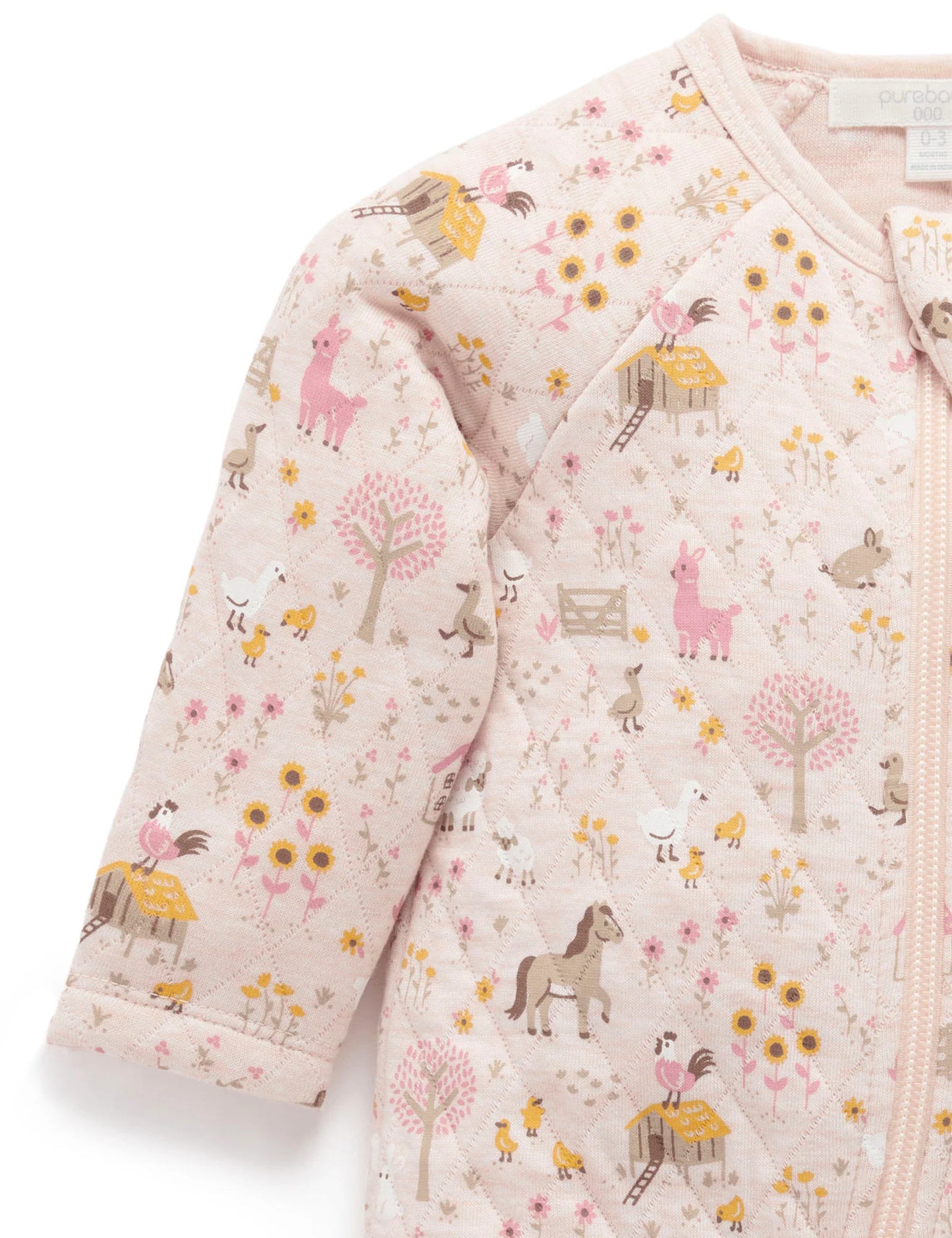Purebaby Farmhouse Print Quilted Growsuit Pink