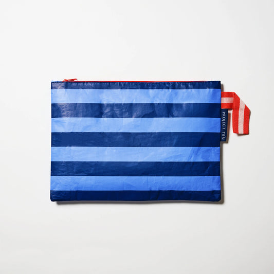 Project Ten Large Zip Pouch Blue Stripe
