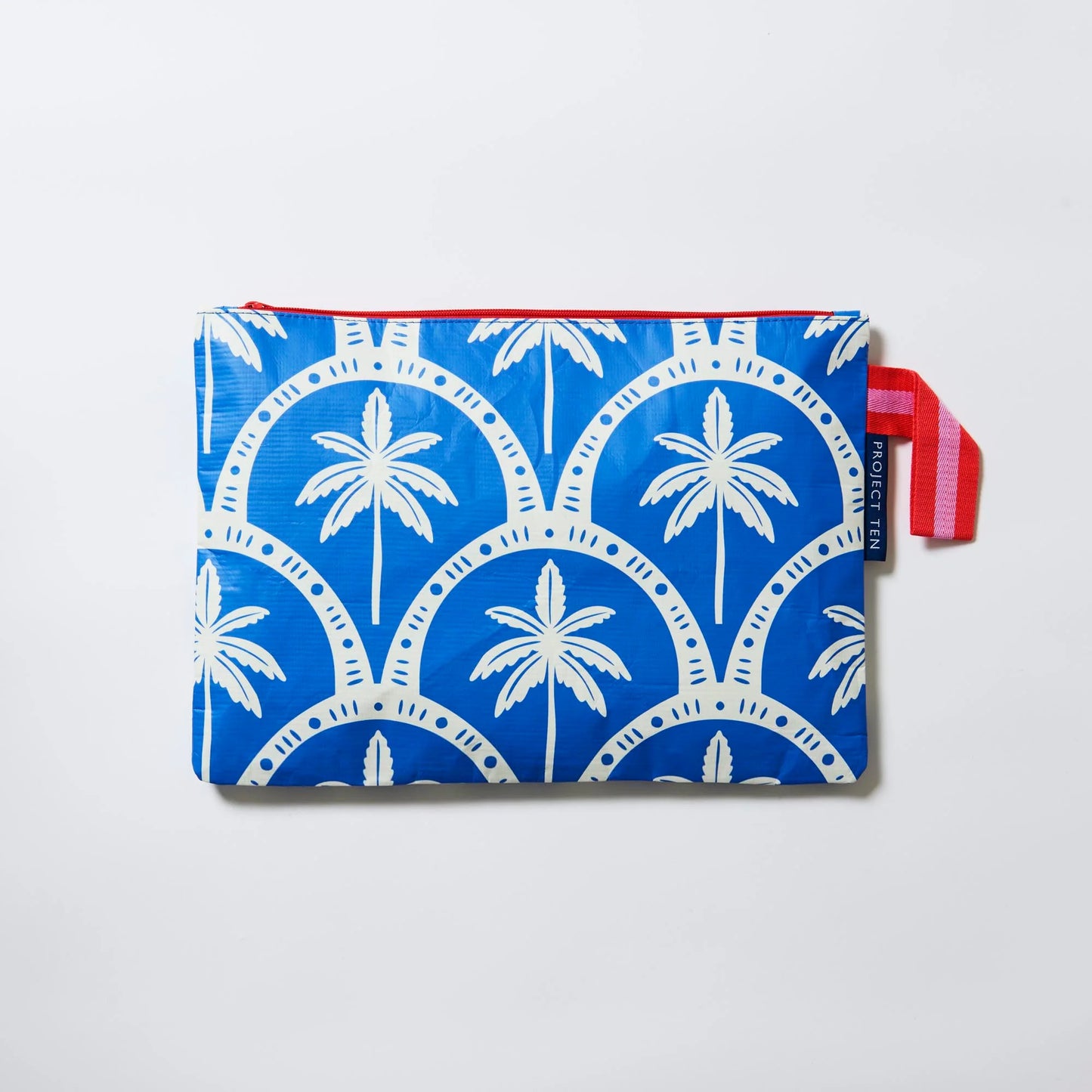 Project Ten Large Zip Pouch Blue Palm