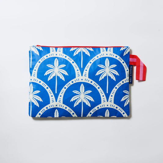 Project Ten Large Zip Pouch Blue Palm