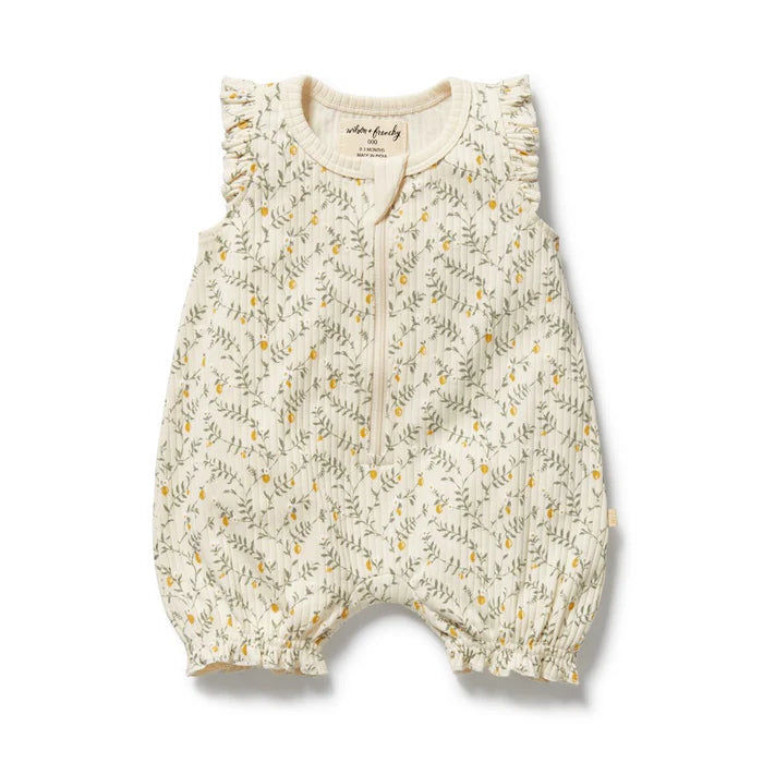 Wilson & Frenchy Lemon Leaf Organic Ruffle Zipsuit