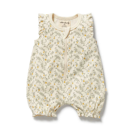 Wilson & Frenchy Lemon Leaf Organic Ruffle Zipsuit