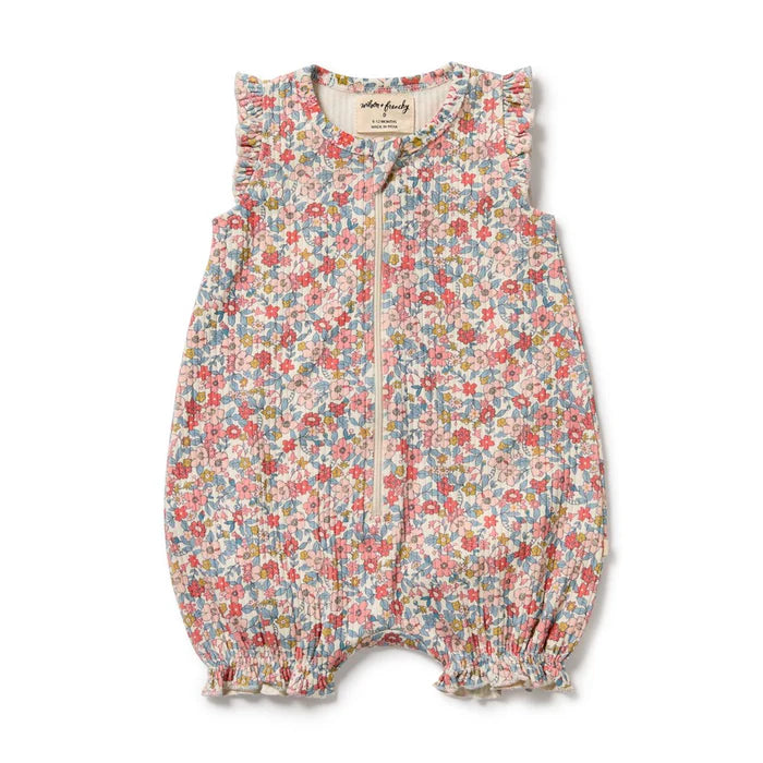 Wilson & Frenchy Summer Bloom Organic Ruffle Zipsuit